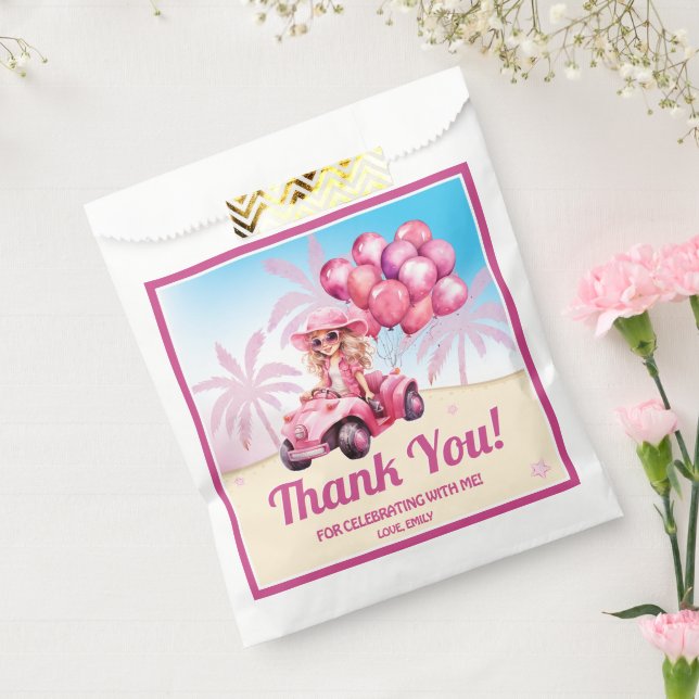 Personalized Pink Convertible Beach Birthday Favor Bag (Sealed)