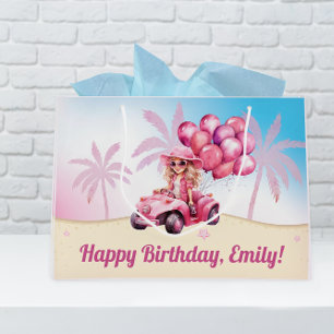 Personalized Pink Convertible Beach Birthday Large Gift Bag