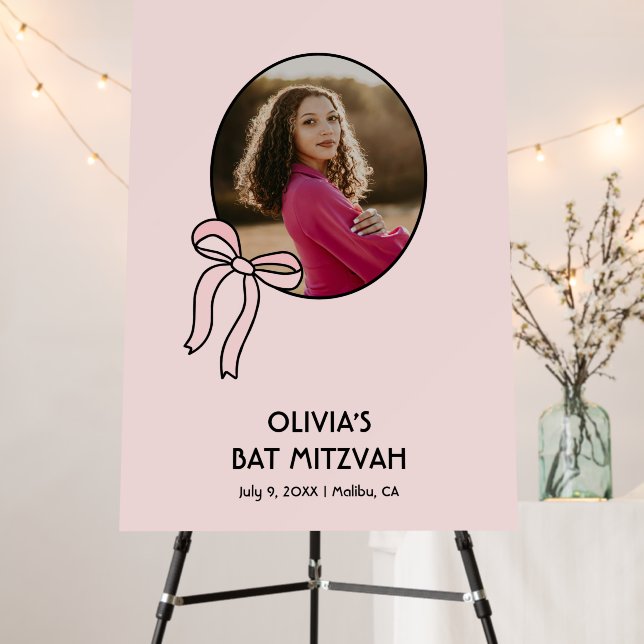 Personalized Pink Coquette Bat Mitzvah Sign In (In Situ (Stand))