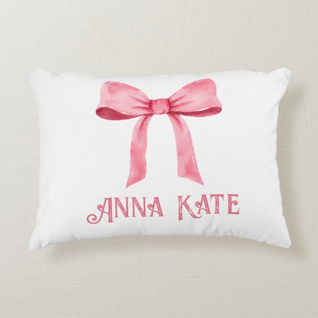 Personalized Pink Coquette Bow Accent Pillow (Front)