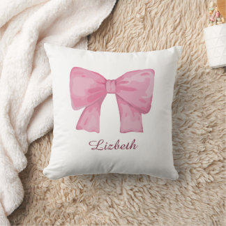 Personalized Pink Coquette Bow Luxury Throw Pillow