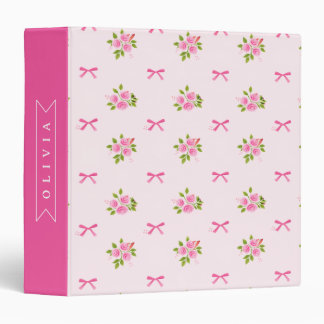 Personalized Pink Coquette Girly Bow Floral Name 3 Ring Binder