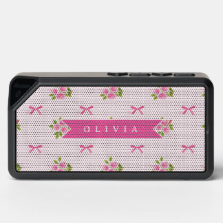 Personalized Pink Coquette Girly Bow Floral Name Bluetooth Speaker