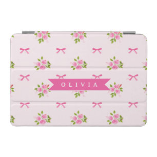 Personalized Pink Coquette Girly Bow Floral Name iPad Mini Cover