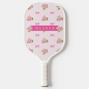 Personalized Pink Coquette Girly Bow Floral Name Pickleball Paddle