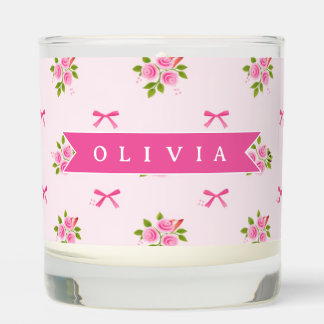 Personalized Pink Coquette Girly Bow Floral Name Scented Candle