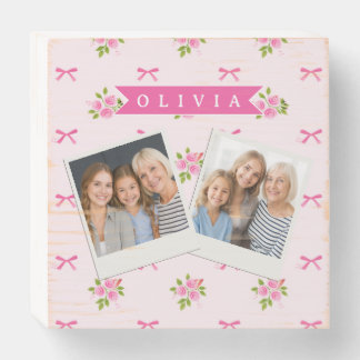 Personalized Pink Coquette Girly Bow Floral Name Wooden Box Sign