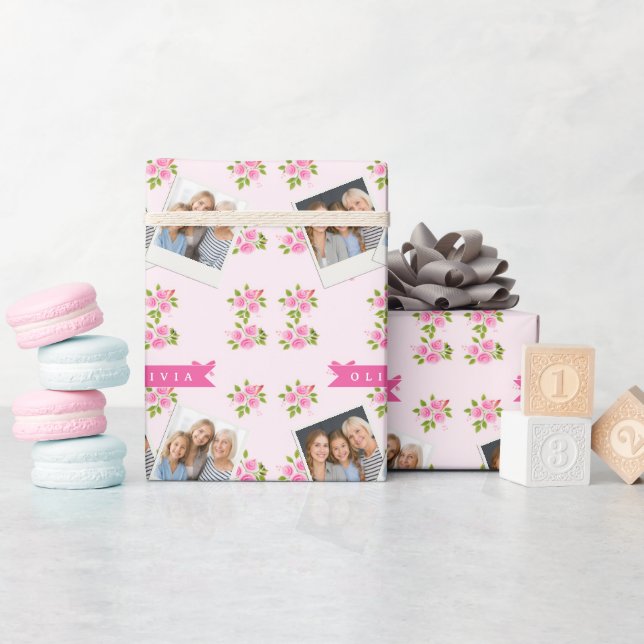 Personalized Pink Coquette Girly Bow Floral Name Wrapping Paper (Baby Shower)
