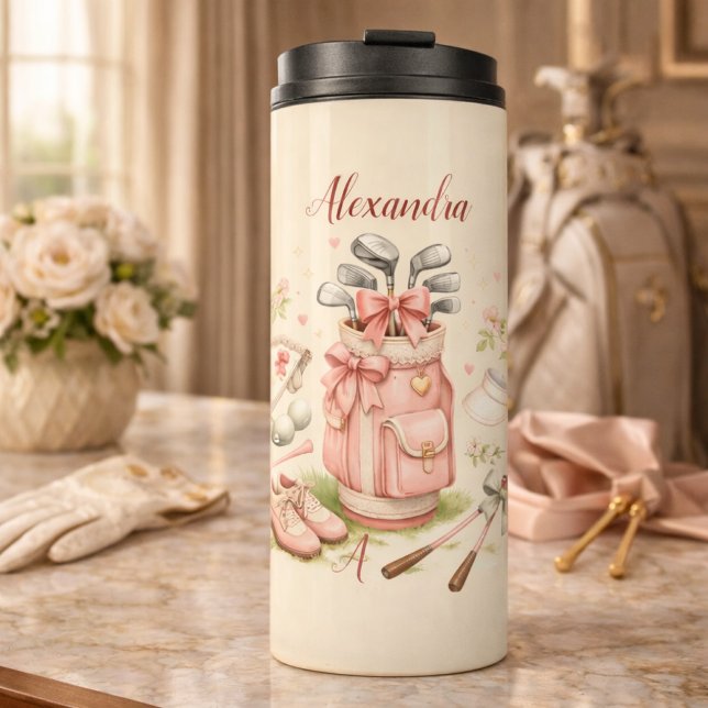 Personalized Pink Coquette Golf Monogram Thermal Tumbler (Creator Uploaded)