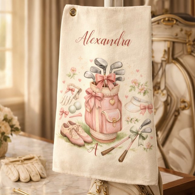 Personalized Pink Coquette Golf Monogram Towel (Creator Uploaded)