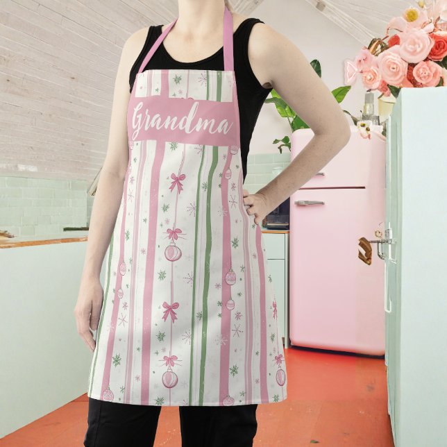 Personalized Pink Coquette Grandma Apron (Soft stripes, sweet memories, and a sprinkle of coquette cheer 🎀✨)