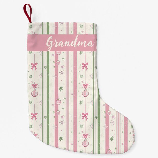 Personalized Pink Coquette Grandma Small Christmas Stocking (Front)