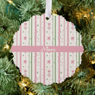 Personalized Pink Coquette Mom Holiday Ornament Card