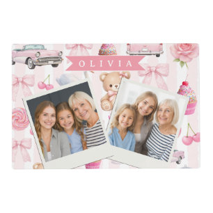 Personalized Pink Coquette Retro Cute Teddy Bear Placemat