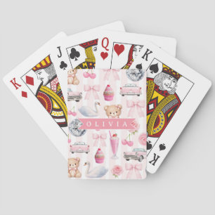 Personalized Pink Coquette Retro Cute Teddy Bear Poker Cards