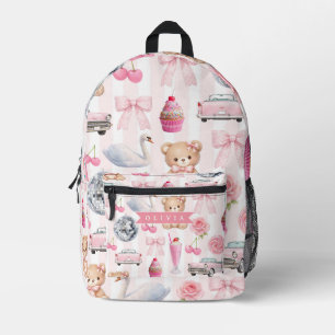 Personalized Pink Coquette Retro Cute Teddy Bear Printed Backpack