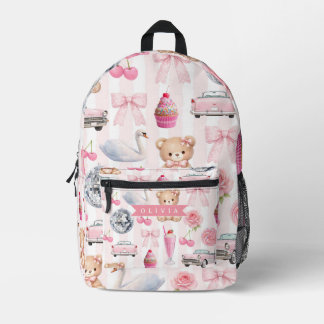 Personalized Pink Coquette Retro Cute Teddy Bear  Printed Backpack