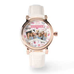 Personalized Pink Coquette Retro Cute Teddy Bear Watch