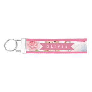 Personalized Pink Coquette Retro Cute Teddy Bear  Wrist Keychain