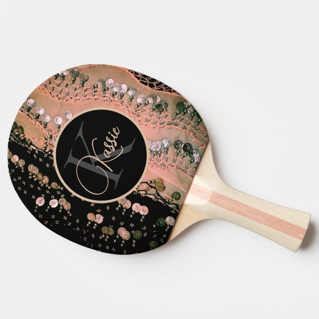 Personalized Pink Coral Black Monogram Coin Scarf Ping Pong Paddle (Side)
