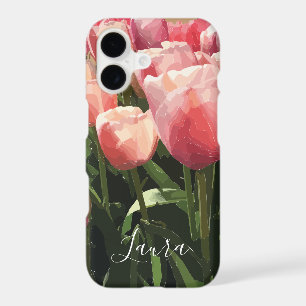 Personalized Pink Coral Tulips iPhone 17 Case