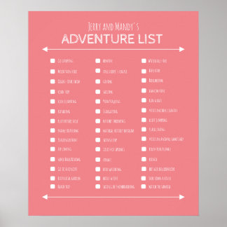 Personalized pink couple's adventure list poster