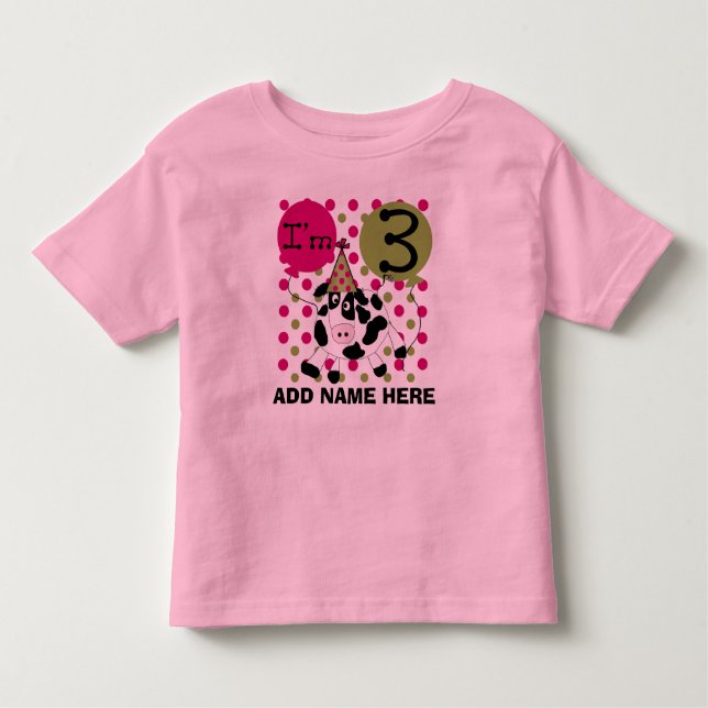 Personalized Pink Cow 3rd Birthday Tshirt (Front)