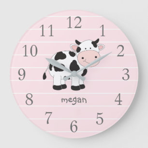 Personalized Pink Cow Nursery Wall Clock
