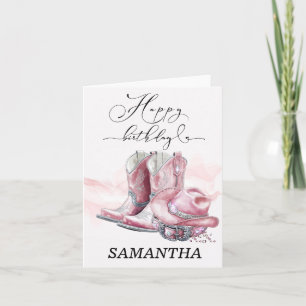 Personalized Pink Cowgirl birthday card 