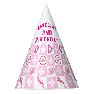 Personalized Pink Cowgirl Checkered Birthday Party Hat