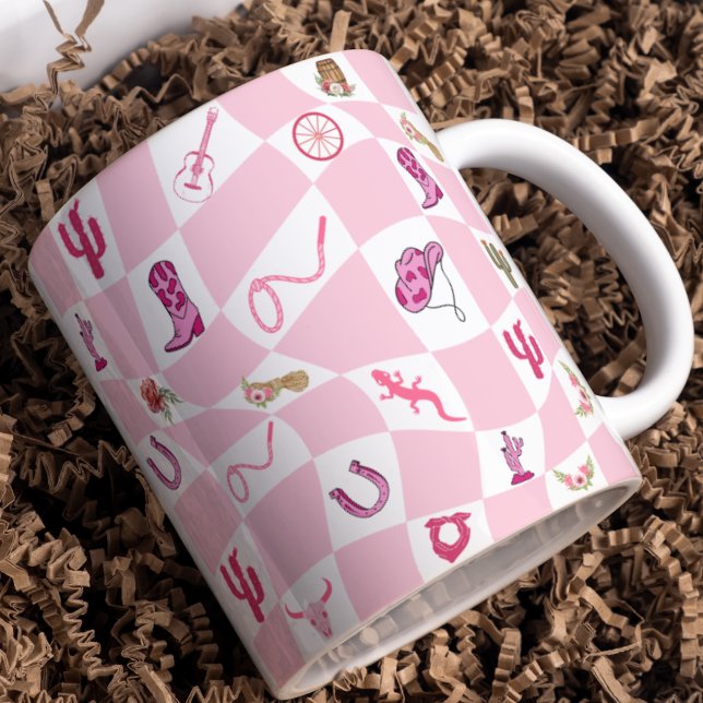 Personalized Pink Cowgirl Checkered Pattern  Coffee Mug (Creator Uploaded)