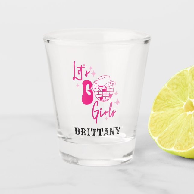 Personalized Pink Cowgirl Let's Go Girls Shot Glass (Front)