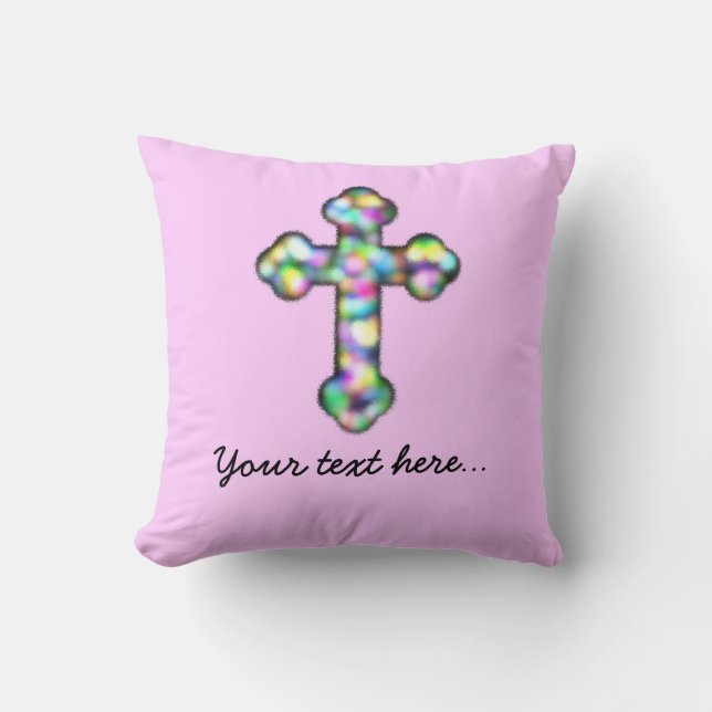 Personalized Pink Cross Throw Pillow (Front)