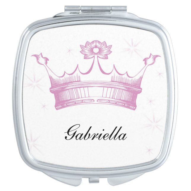 Personalized Pink Crown Compact Mirror (Front)