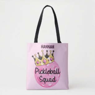 Personalized Pink Crown Pickleball Squad Tote Bag