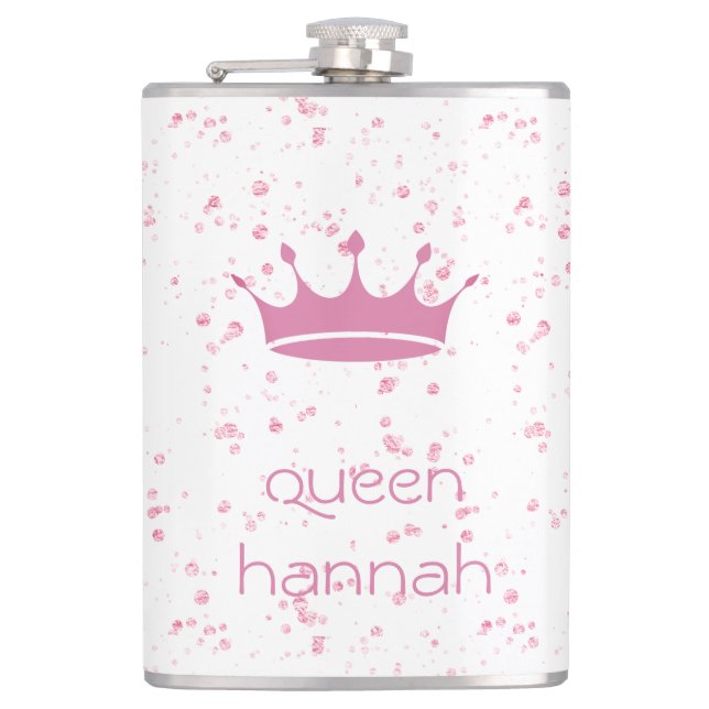 Personalized Pink Crown Queen  Flask (Front)