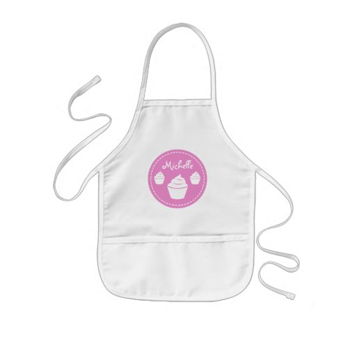 Personalized pink cup cake baking apron for kids