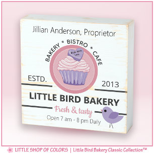 Personalized Pink Cupcake Bakery Wooden Box Sign