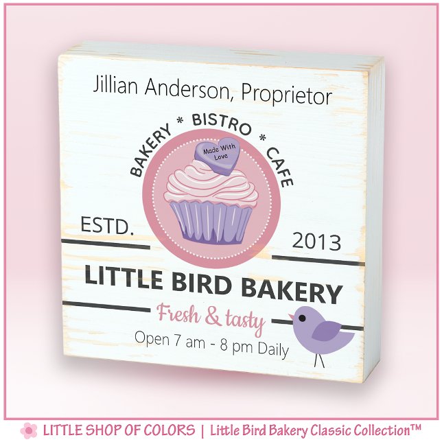 Personalized Pink Cupcake Bakery Wooden Box Sign (Creator Uploaded)