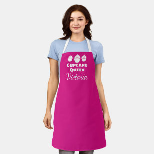 Personalized pink cupcake baking apron for women