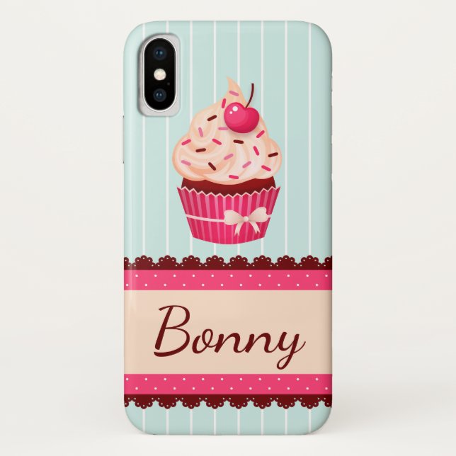 Personalized Pink Cupcake Mint Blue Background Case-Mate iPhone Case (Back)