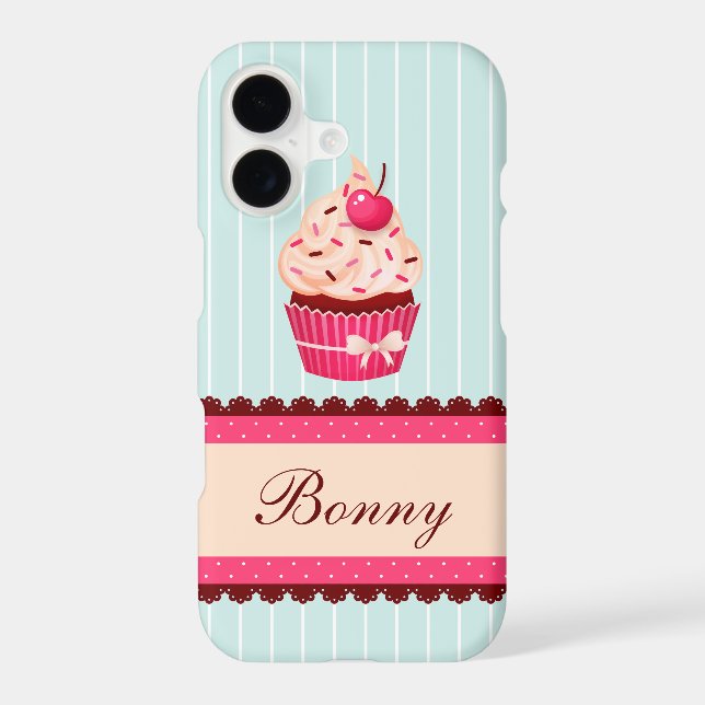 Personalized Pink Cupcake Mint Blue Background Case-Mate iPhone Case (Back)