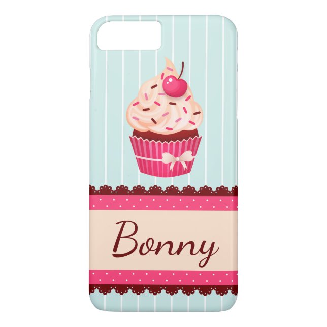 Personalized Pink Cupcake Mint Blue Background Case-Mate iPhone Case (Back)