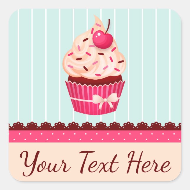 Personalized Pink Cupcake Mint Blue Background Square Sticker (Front)