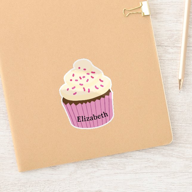 Personalized pink cupcake Sticker / Label (Notebook)