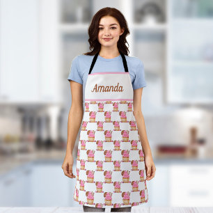 Personalized Pink Cupcake With Chocolate Pattern Apron
