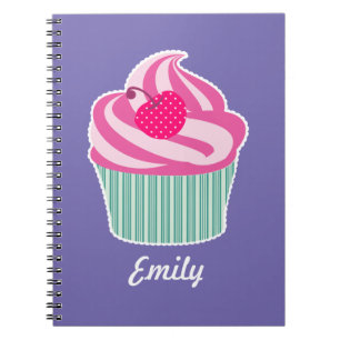 Personalized Pink Cupcake WIth Polka Dot Cherry Notebook