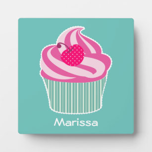 Personalized Pink Cupcake WIth Polka Dot Cherry Plaque