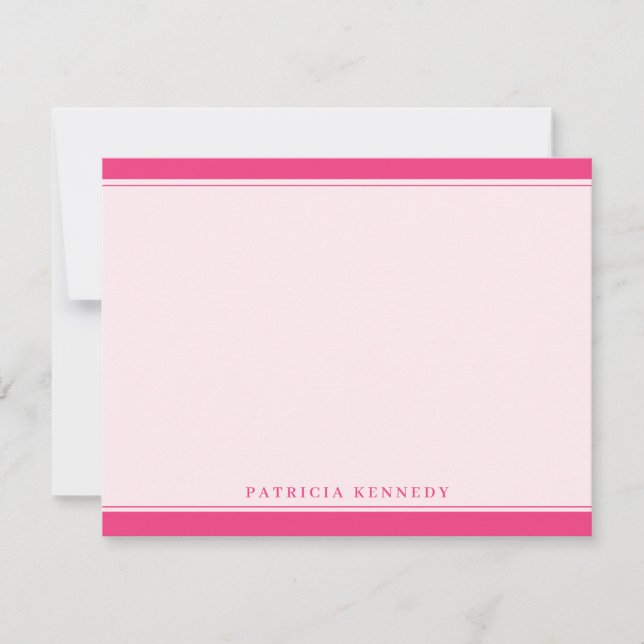  Personalized Pink Custom Name Two Border Design Note Card (Front)