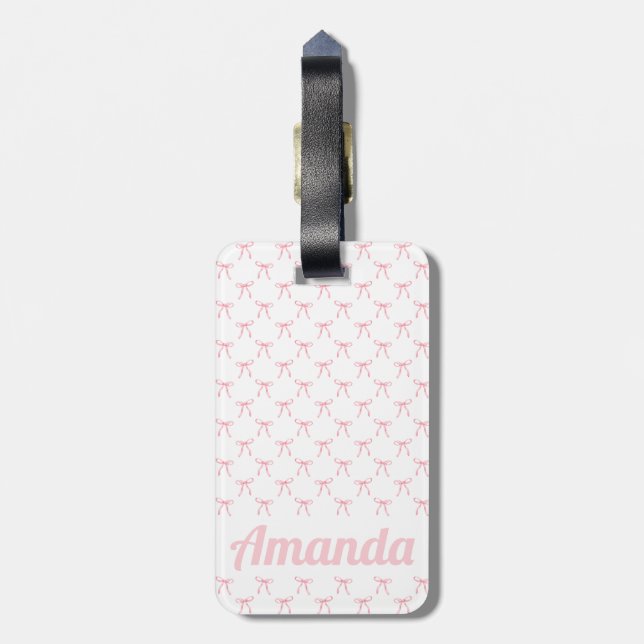 Personalized Pink Cute Coquette Bow Pattern Luggage Tag (Back Vertical)